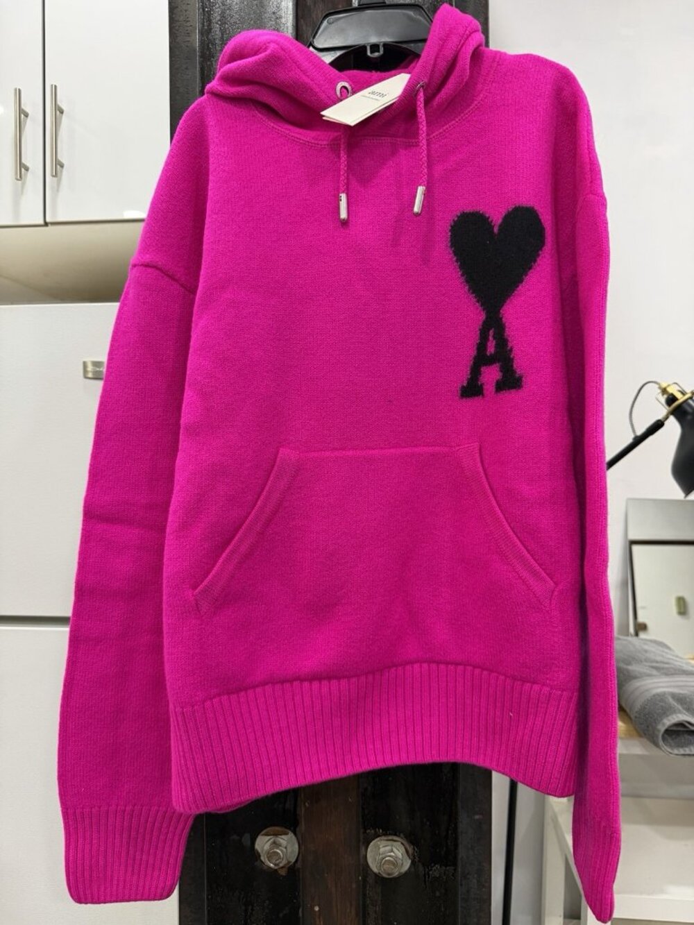 Ami Paris Ami de Coeur Merino Wool Knit Pink Hoode Size Medium